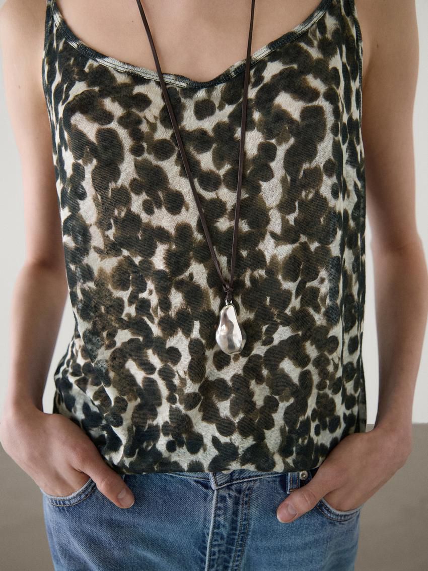 Massimo Dutti Animal Print Linen Strappy Women Top Leopard | US-VA6974823