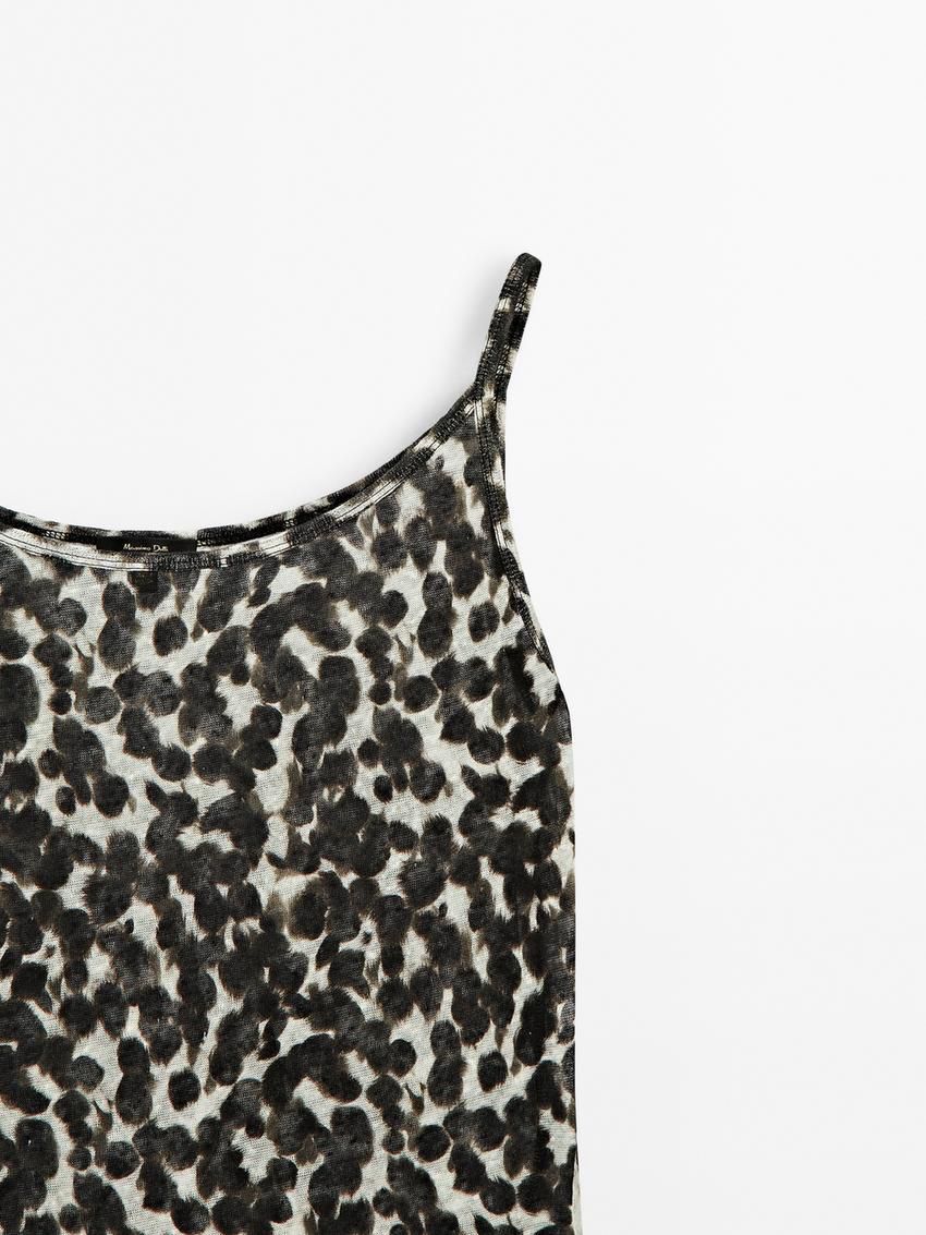 Massimo Dutti Animal Print Linen Strappy Women Top Leopard | US-VA6974823