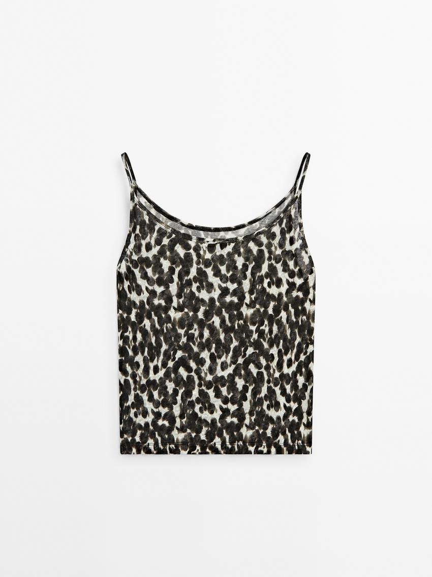 Massimo Dutti Animal Print Linen Strappy Women Top Leopard | US-VA6974823