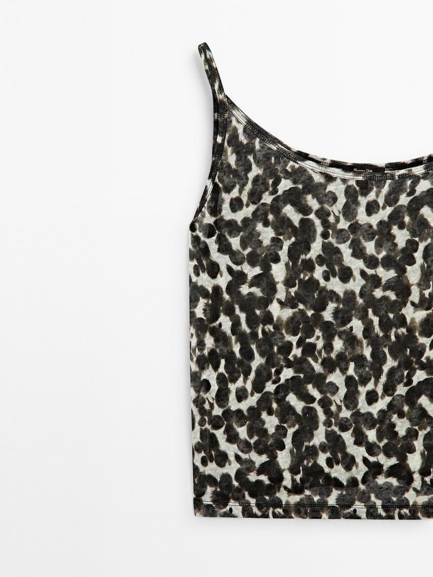 Massimo Dutti Animal Print Linen Strappy Women Top Leopard | US-VA6974823