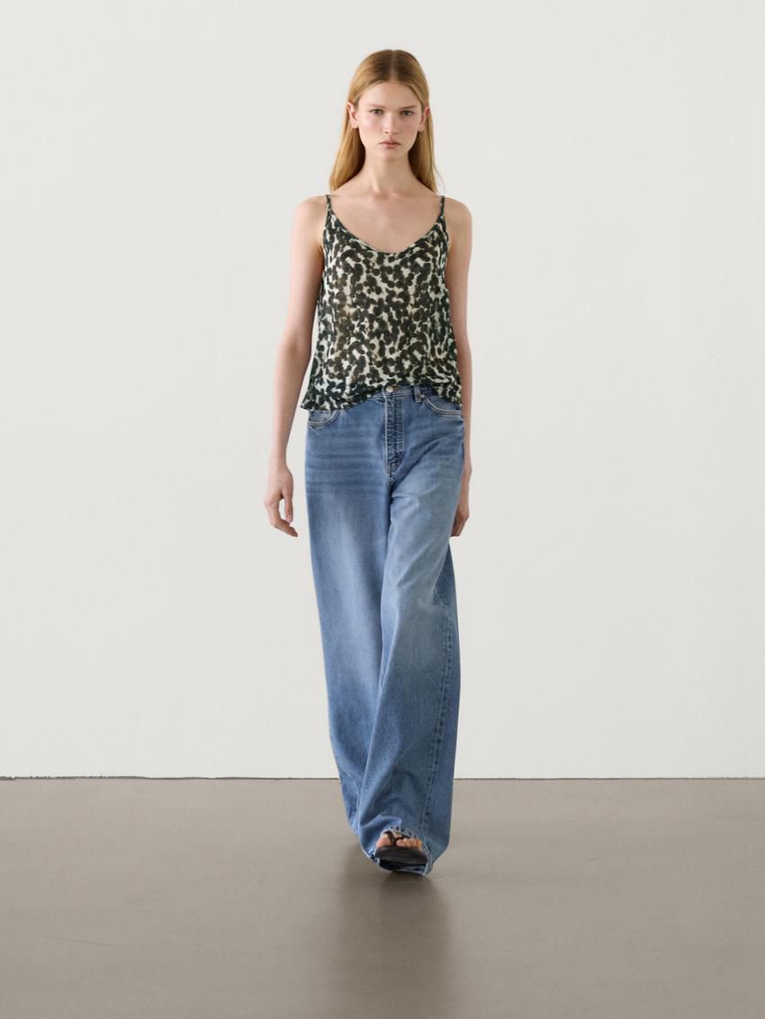 Massimo Dutti Animal Print Linen Strappy Women Top Leopard | US-VA6974823