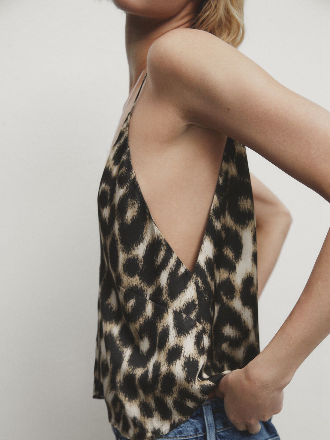 Massimo Dutti Animal Print Loose Strappy Co-ord Women Top Leopard | US-MI8213709