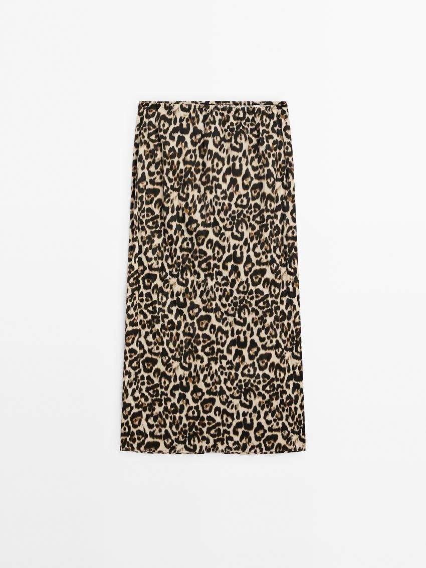 Massimo Dutti Animal Print Midi With Sli Women Skirts Leopard | US-EH3750164