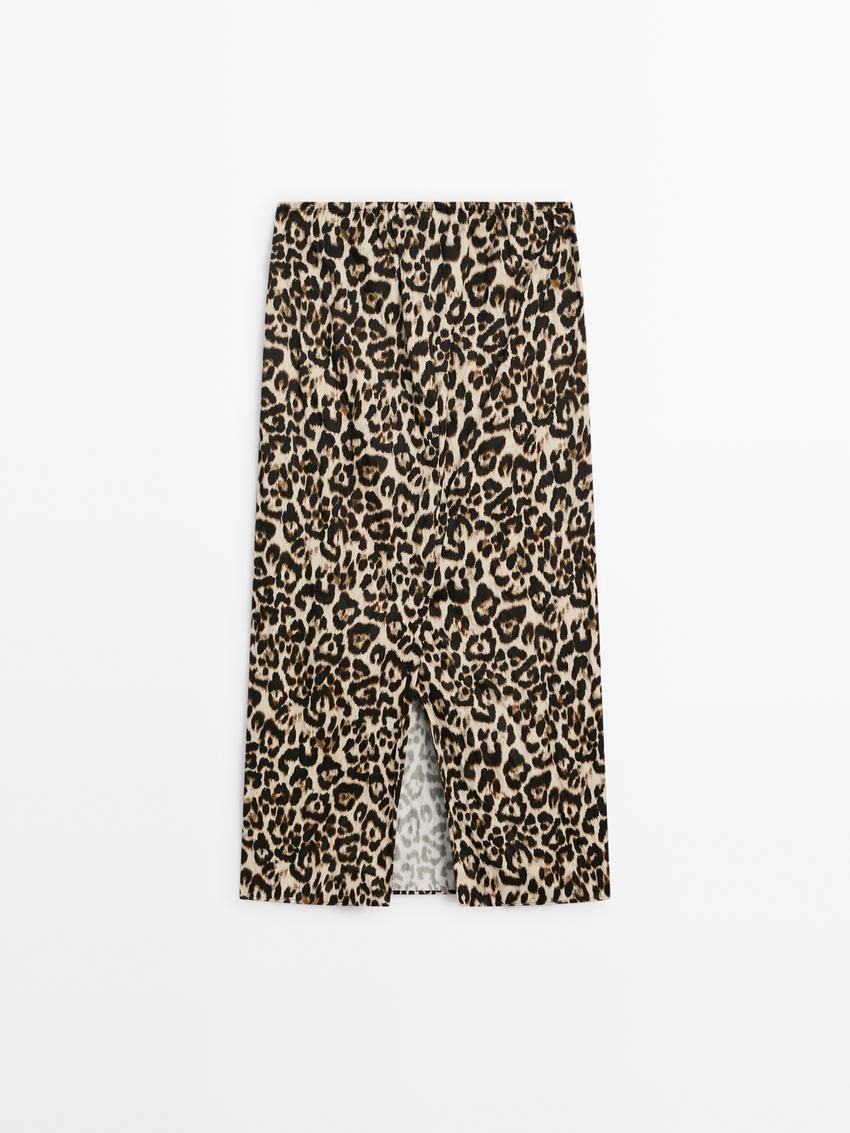 Massimo Dutti Animal Print Midi With Sli Women Skirts Leopard | US-EH3750164
