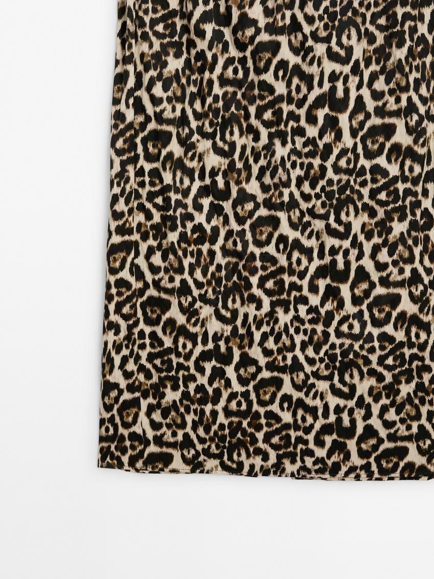 Massimo Dutti Animal Print Midi With Sli Women Skirts Leopard | US-EH3750164