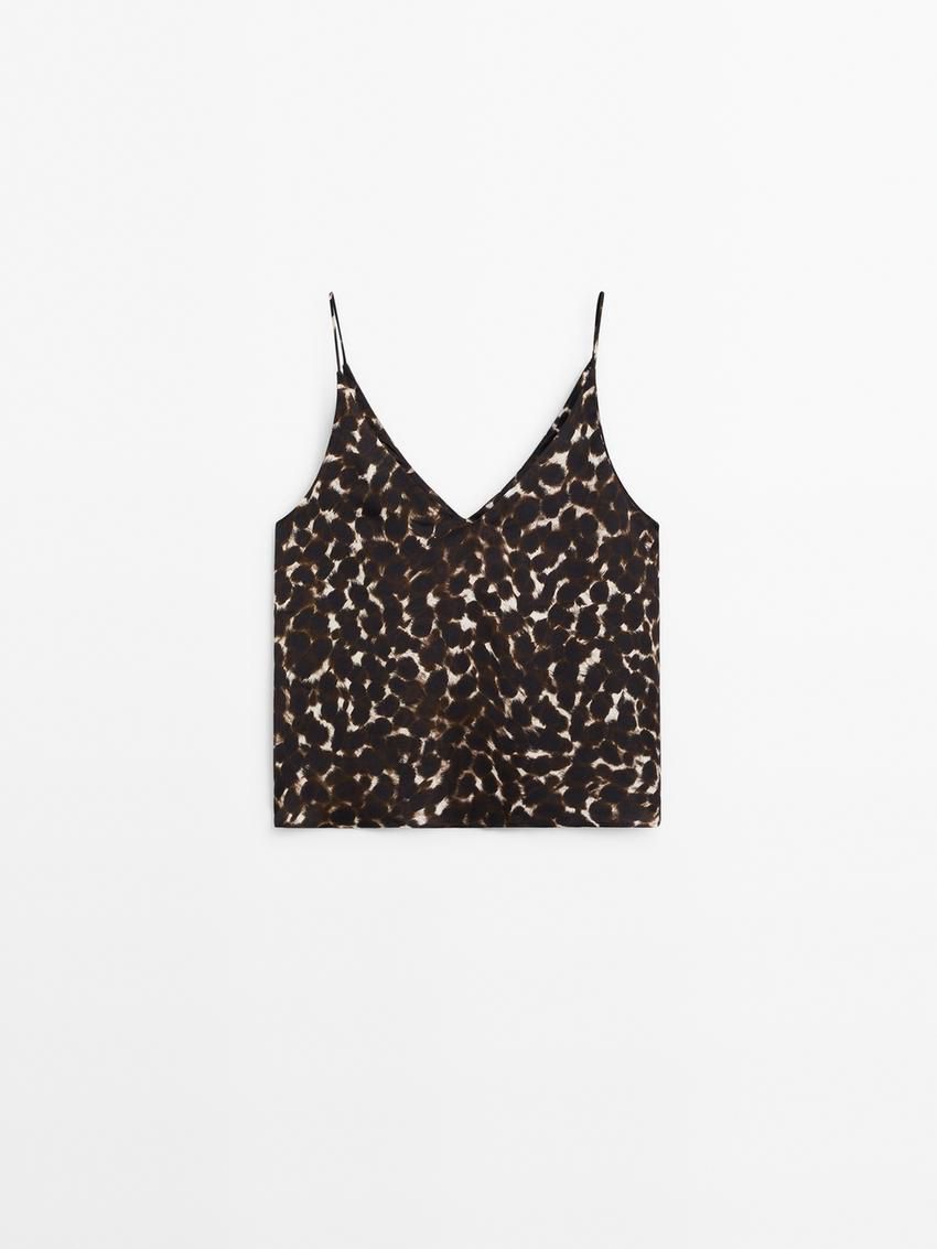 Massimo Dutti Animal Print Strappy Co-ord Women Top Leopard | US-KE2379806