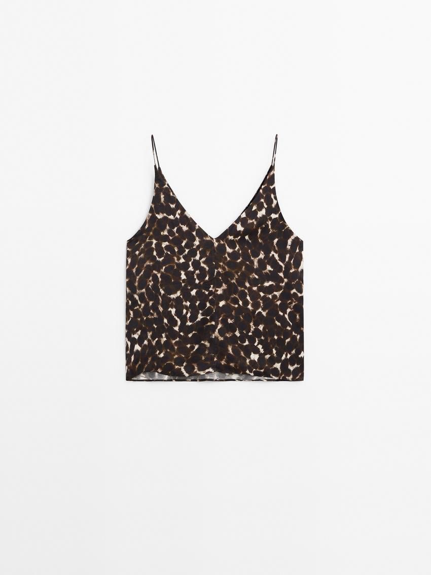 Massimo Dutti Animal Print Strappy Co-ord Women Top Leopard | US-KE2379806