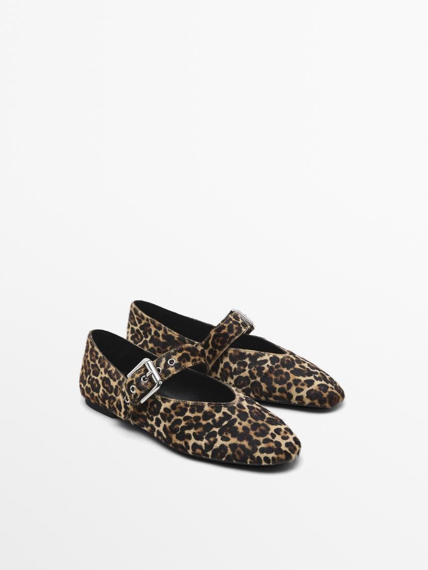 Massimo Dutti Animal Print With Buckle Women Ballet Flats Leopard | US-QX8742593