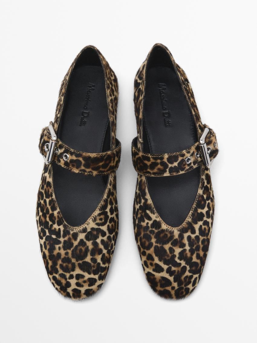 Massimo Dutti Animal Print With Buckle Women Ballet Flats Leopard | US-QX8742593