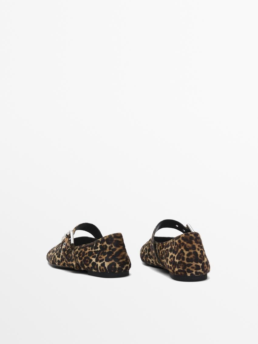 Massimo Dutti Animal Print With Buckle Women Ballet Flats Leopard | US-QX8742593