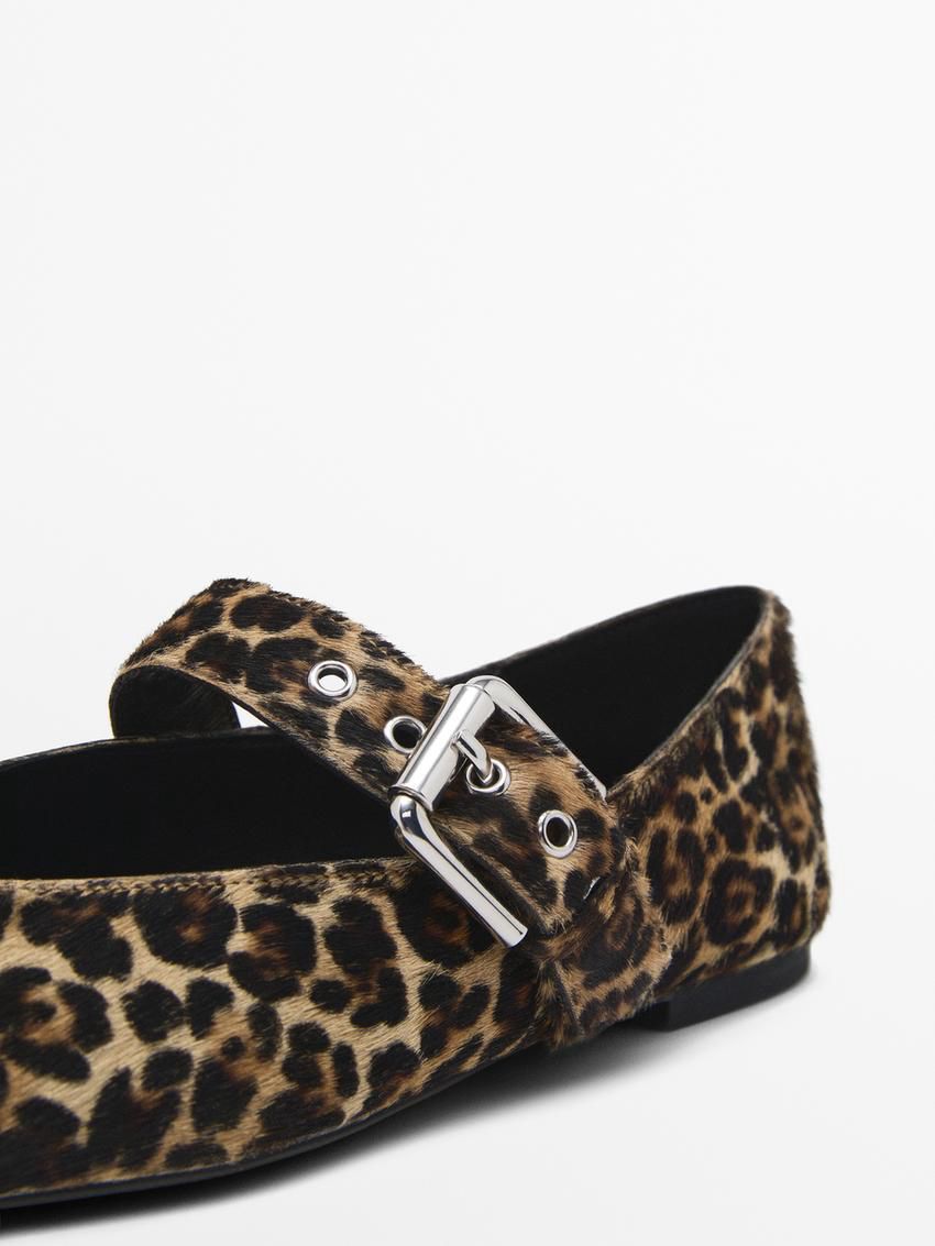 Massimo Dutti Animal Print With Buckle Women Ballet Flats Leopard | US-QX8742593