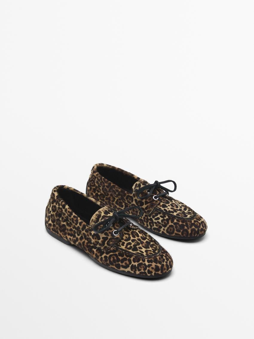 Massimo Dutti Animal Print Women Boat Shoes Leopard | US-SA1485603