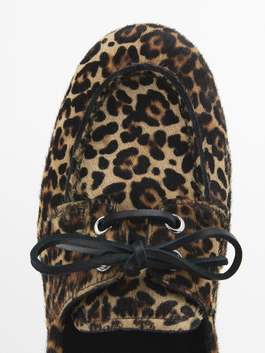 Massimo Dutti Animal Print Women Boat Shoes Leopard | US-SA1485603