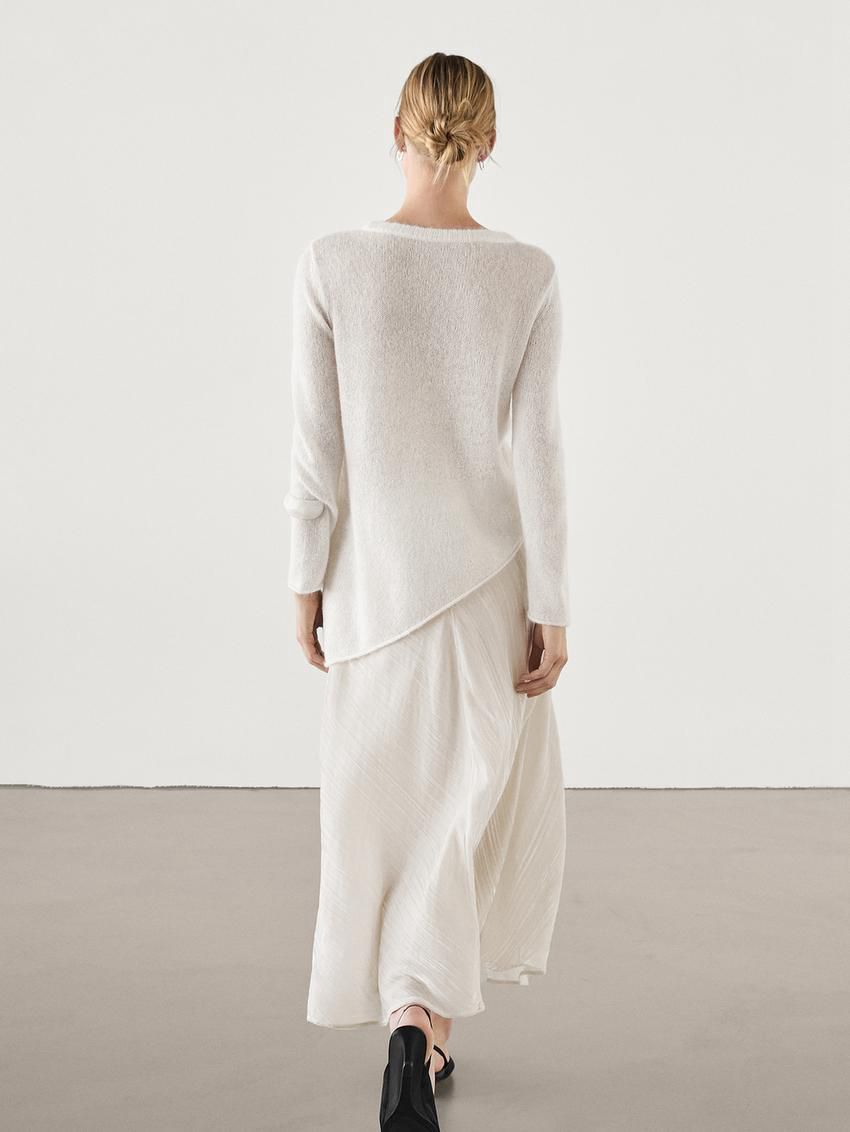 Massimo Dutti Asymmetric Alpaca Blend Women Sweater Cream | US-CX8217053