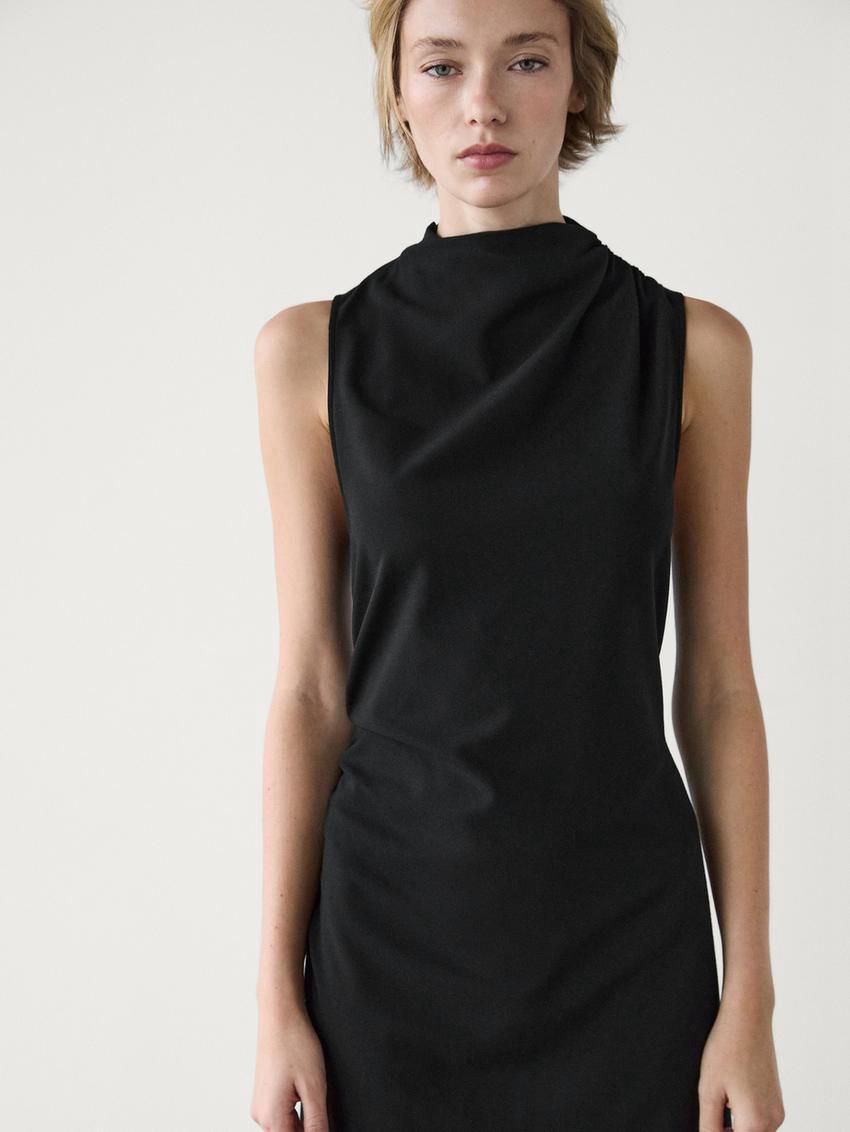 Massimo Dutti Asymmetric Draped Women Dress Black | US-EM7219456