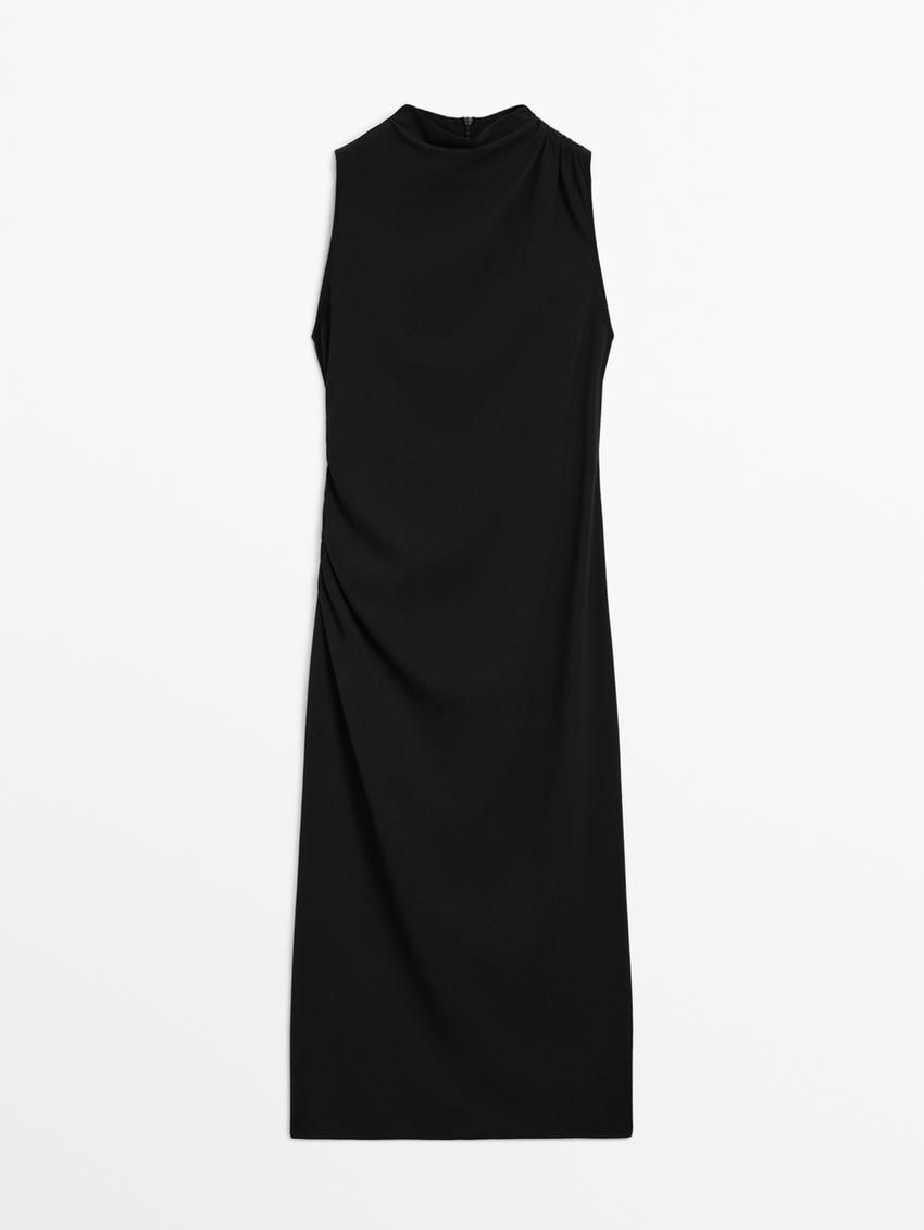 Massimo Dutti Asymmetric Draped Women Dress Black | US-EM7219456