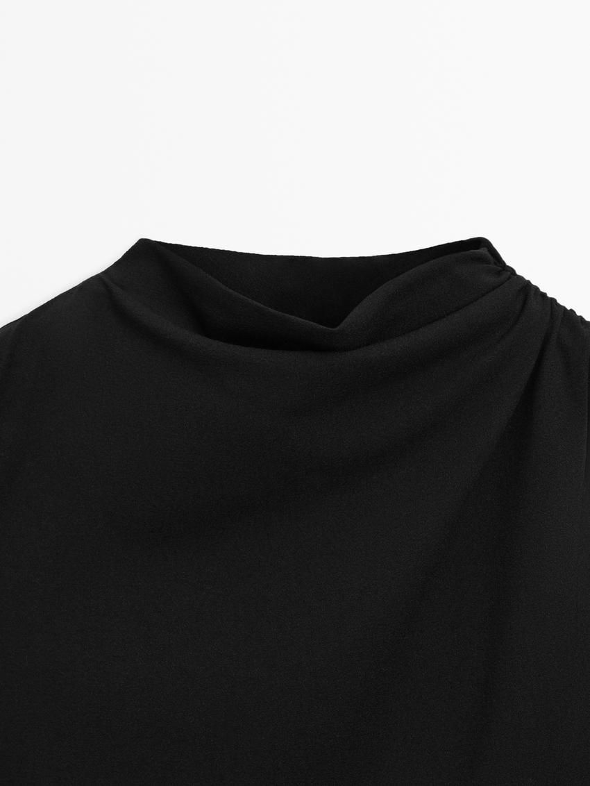 Massimo Dutti Asymmetric Draped Women Dress Black | US-EM7219456