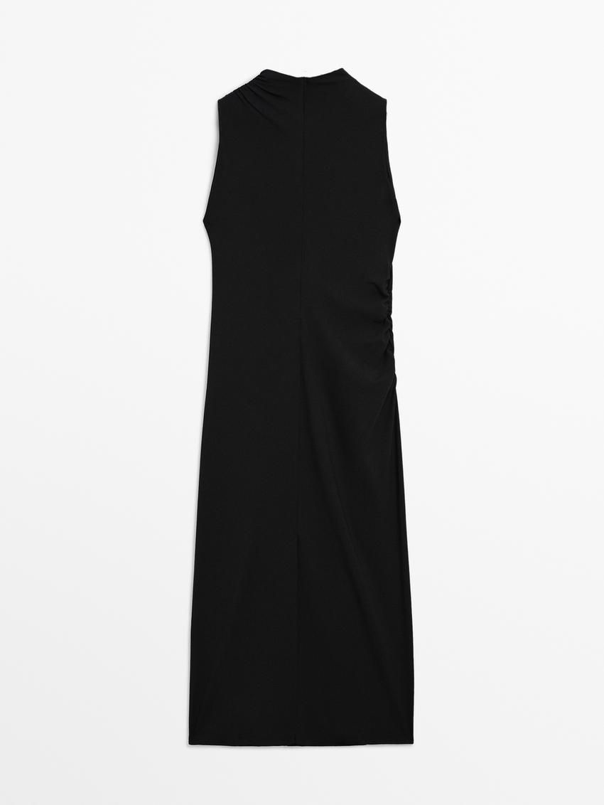 Massimo Dutti Asymmetric Draped Women Dress Black | US-EM7219456