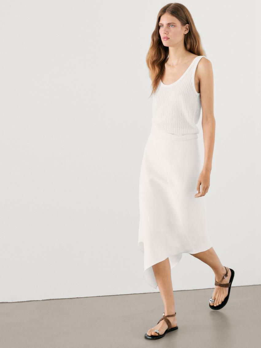 Massimo Dutti Asymmetric Flounce Midi Women Skirts White | US-XZ6127389