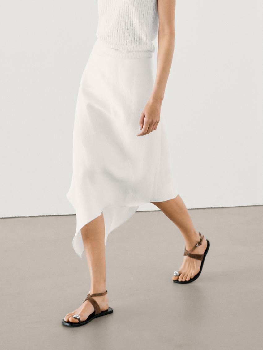 Massimo Dutti Asymmetric Flounce Midi Women Skirts White | US-XZ6127389