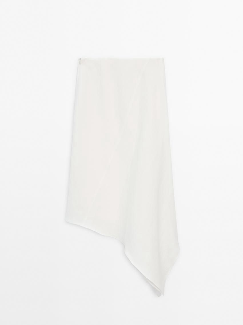 Massimo Dutti Asymmetric Flounce Midi Women Skirts White | US-XZ6127389