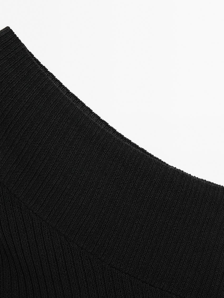 Massimo Dutti Asymmetric Ribbed Knit Women Top Black | US-YM7481965