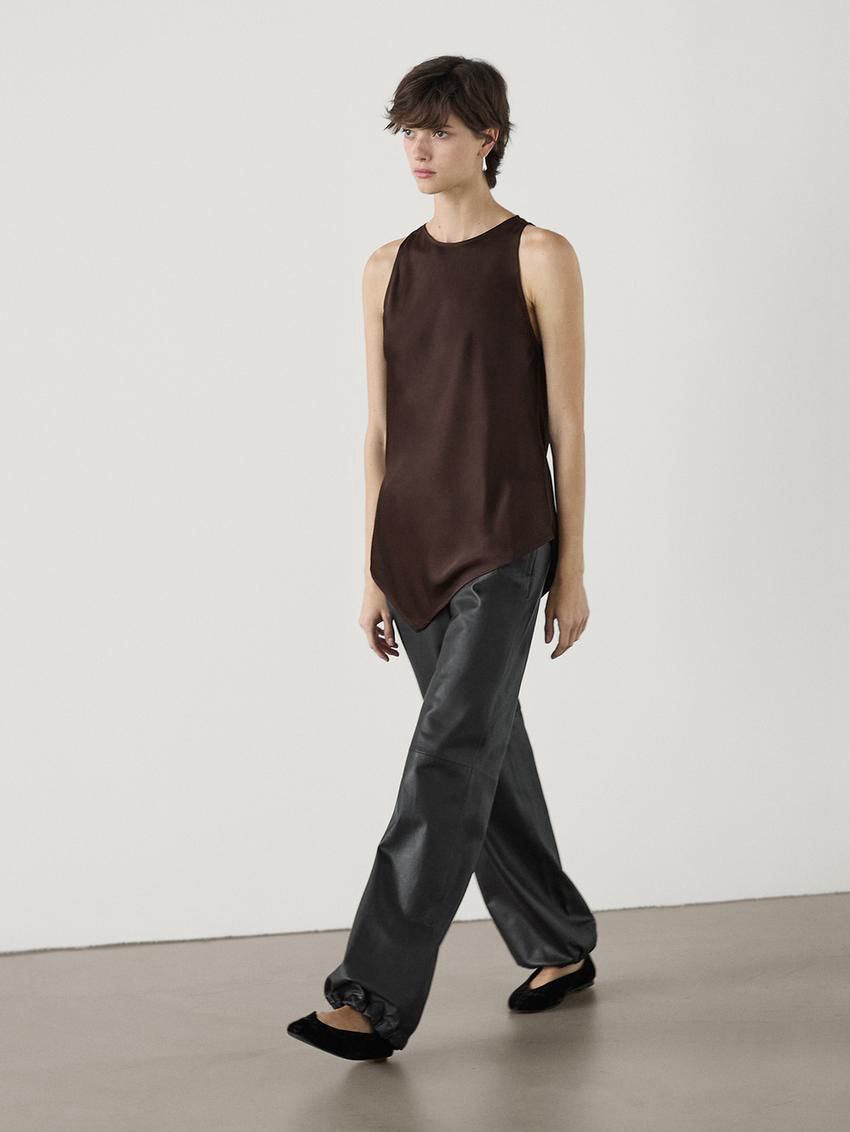 Massimo Dutti Asymmetric Satin Women Top Dark Brown | US-NR5084123