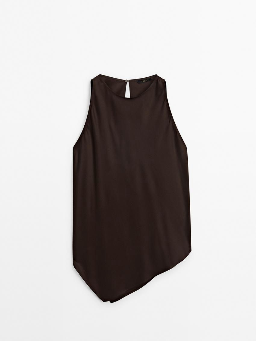 Massimo Dutti Asymmetric Satin Women Top Dark Brown | US-NR5084123