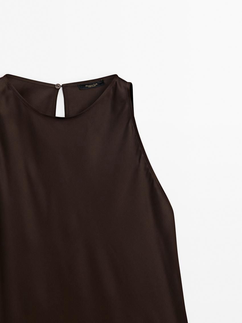 Massimo Dutti Asymmetric Satin Women Top Dark Brown | US-NR5084123
