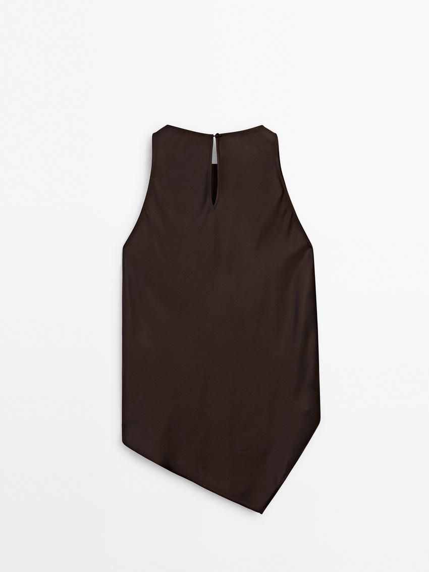 Massimo Dutti Asymmetric Satin Women Top Dark Brown | US-NR5084123