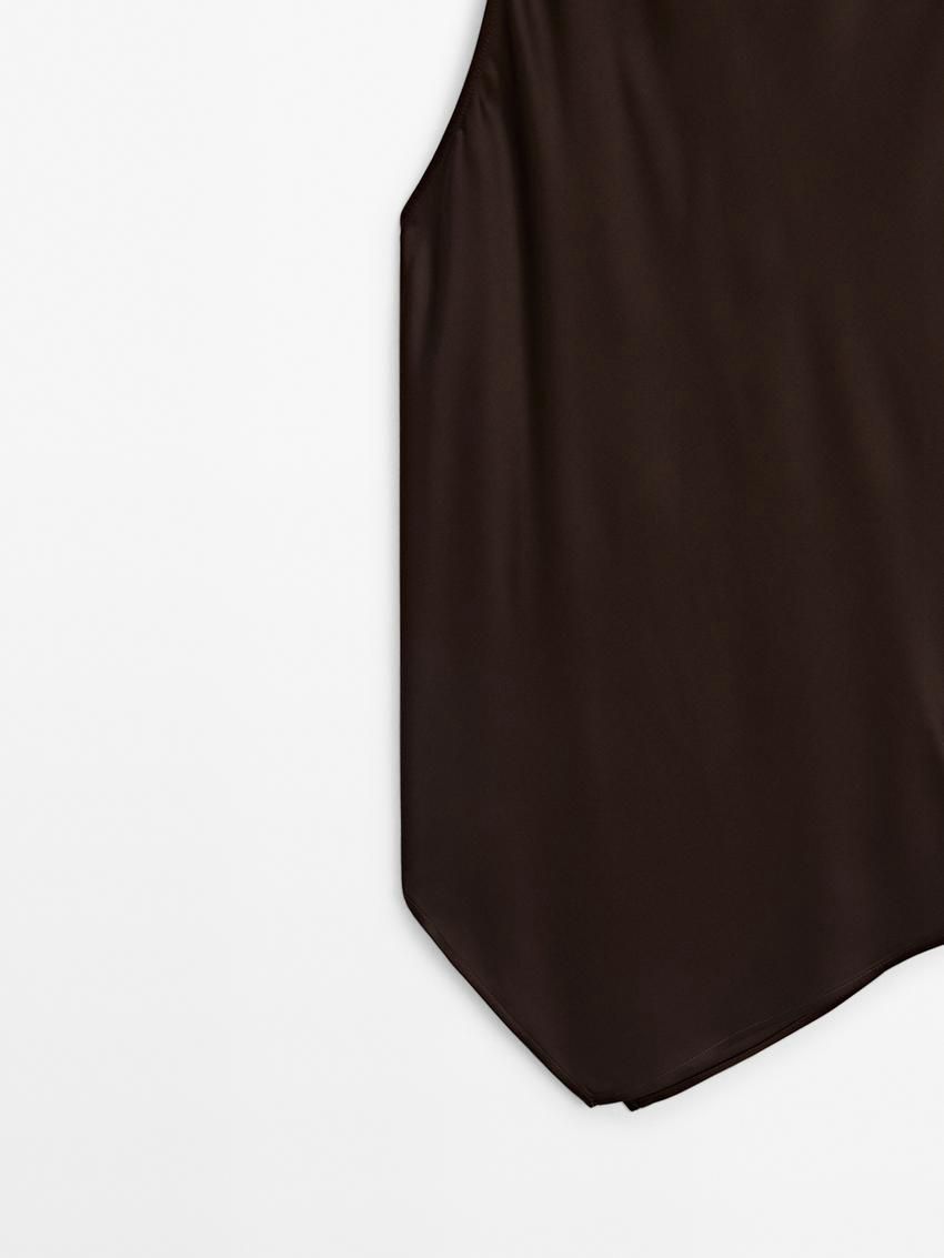 Massimo Dutti Asymmetric Satin Women Top Dark Brown | US-NR5084123