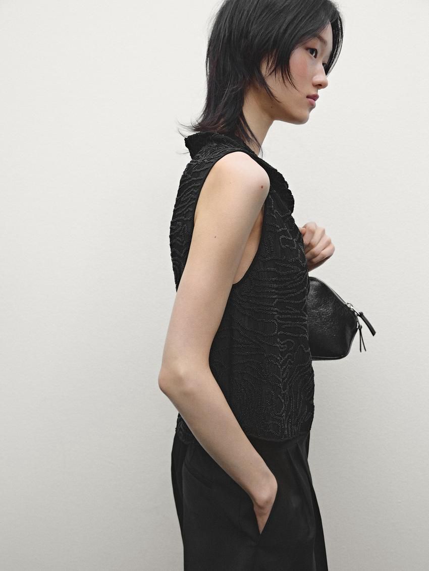 Massimo Dutti Beading Women Top Black | US-ST5893146
