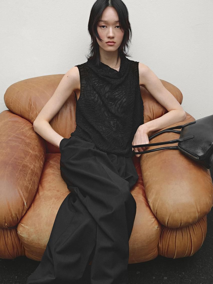 Massimo Dutti Beading Women Top Black | US-ST5893146