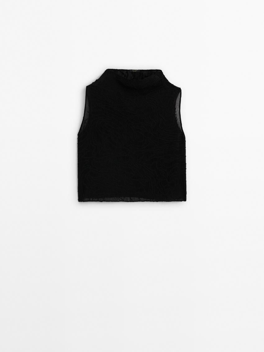 Massimo Dutti Beading Women Top Black | US-ST5893146