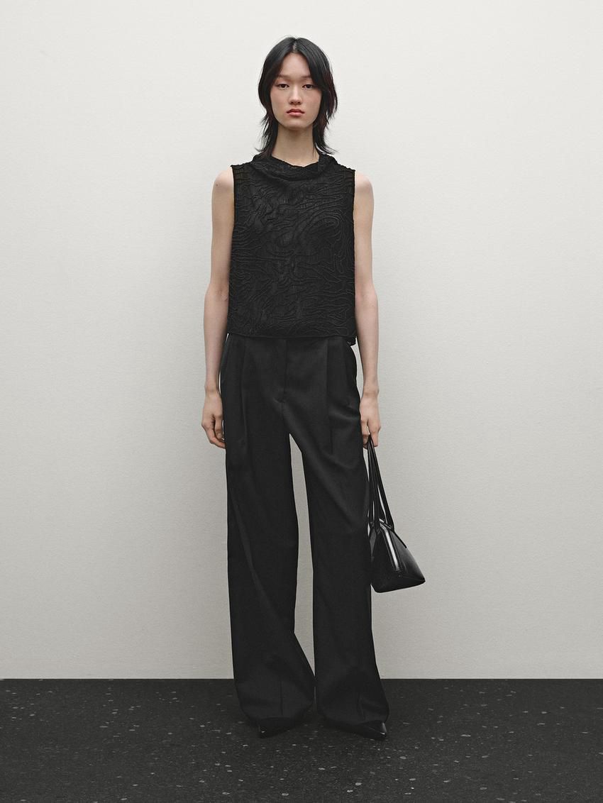 Massimo Dutti Beading Women Top Black | US-ST5893146