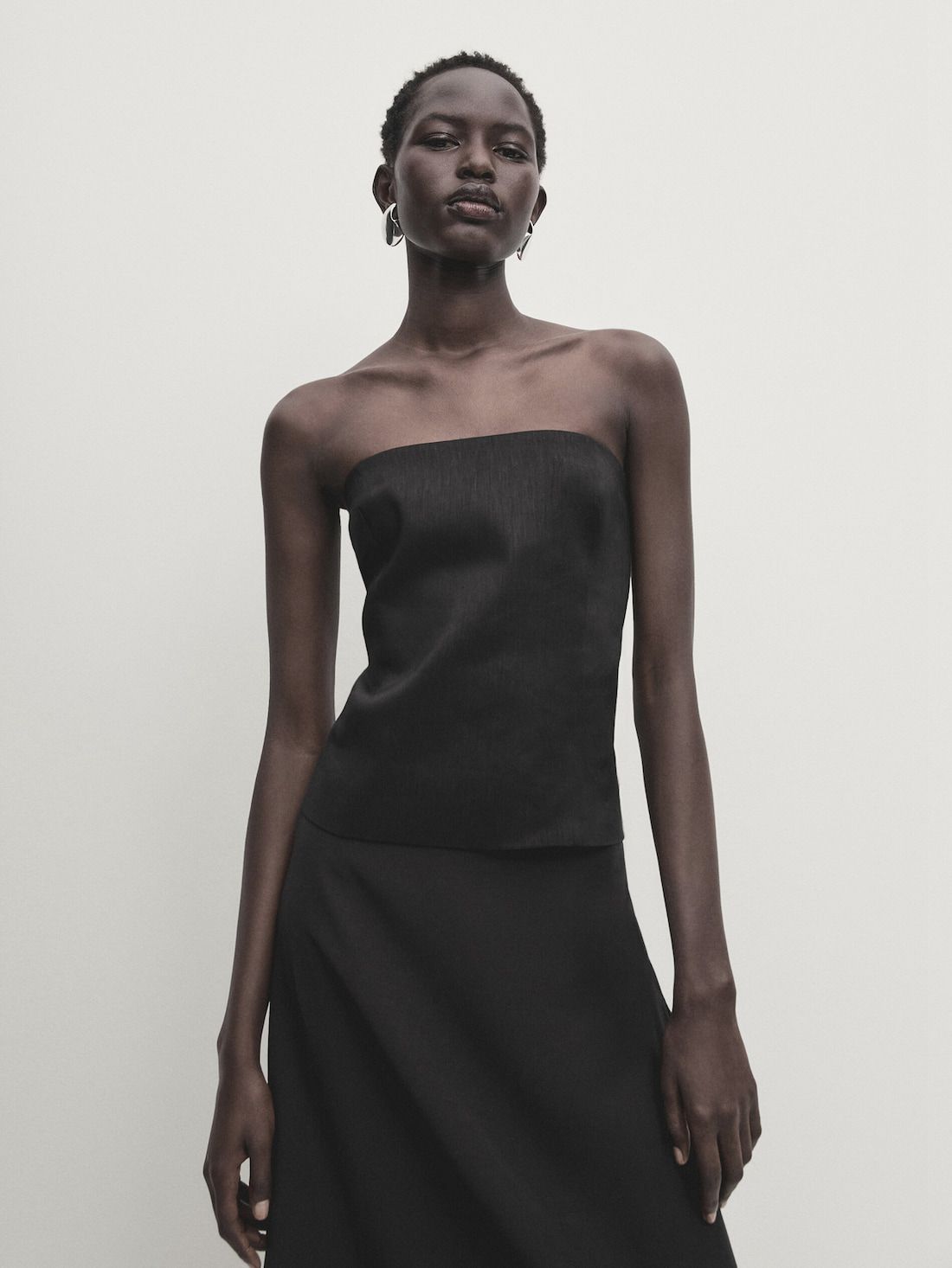 Massimo Dutti Black Strapless Women Top Black | US-PV8019436