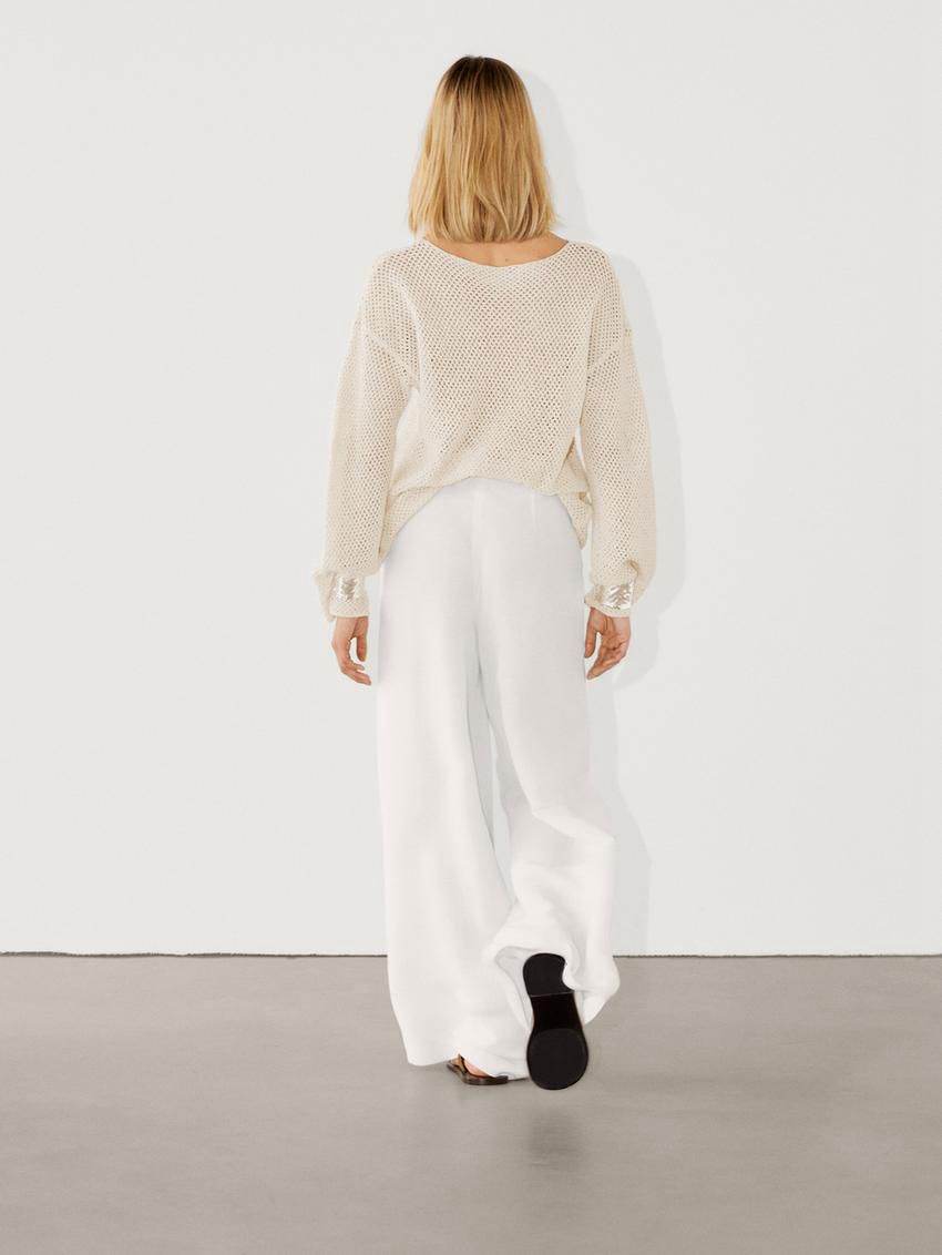 Massimo Dutti Boat Neck Open Knit Women Sweater Cream | US-PN3452806