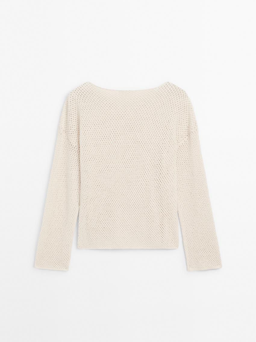 Massimo Dutti Boat Neck Open Knit Women Sweater Cream | US-PN3452806