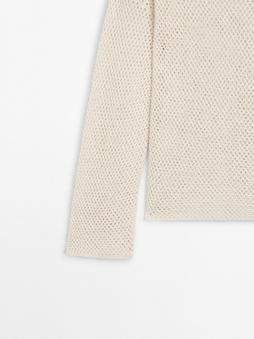 Massimo Dutti Boat Neck Open Knit Women Sweater Cream | US-PN3452806