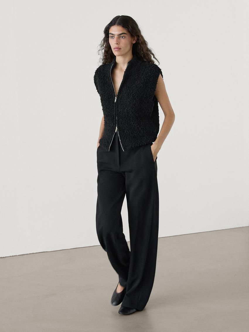 Massimo Dutti Bouclé Knit Women Vest Black | US-QW2496083