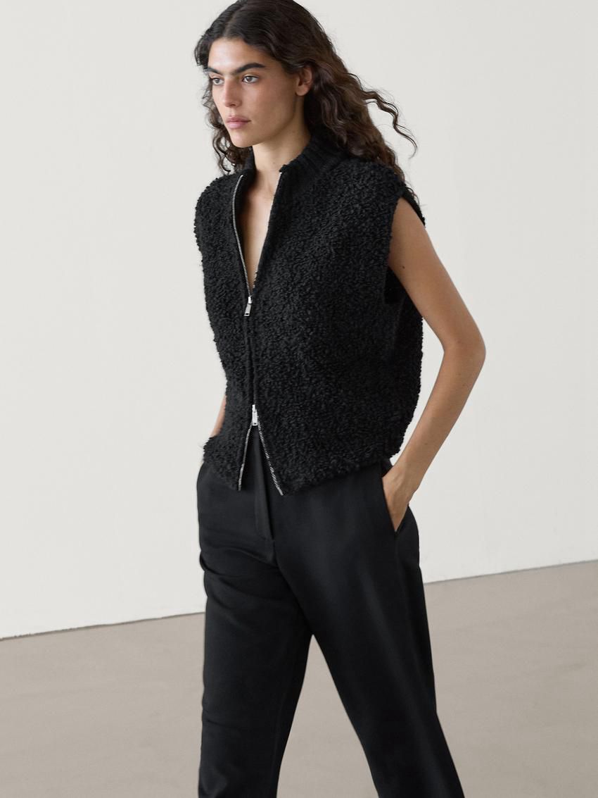 Massimo Dutti Bouclé Knit Women Vest Black | US-QW2496083