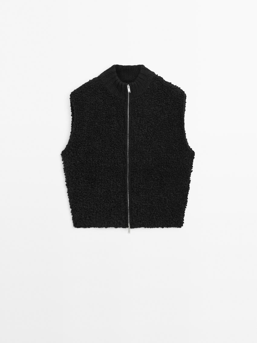 Massimo Dutti Bouclé Knit Women Vest Black | US-QW2496083