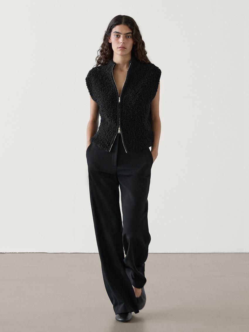 Massimo Dutti Bouclé Knit Women Vest Black | US-QW2496083