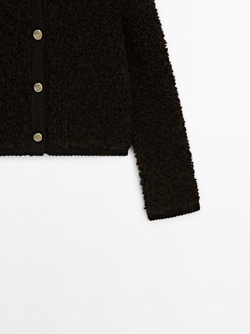 Massimo Dutti Bouclé With Rhinestone Button Women Cardigan Dark Brown | US-XU0635287