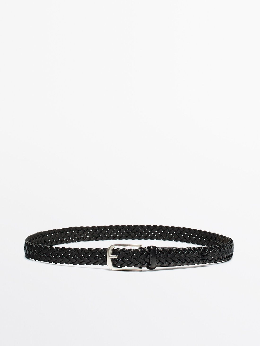 Massimo Dutti Braided Leather Men Belt Black | US-IU4518032