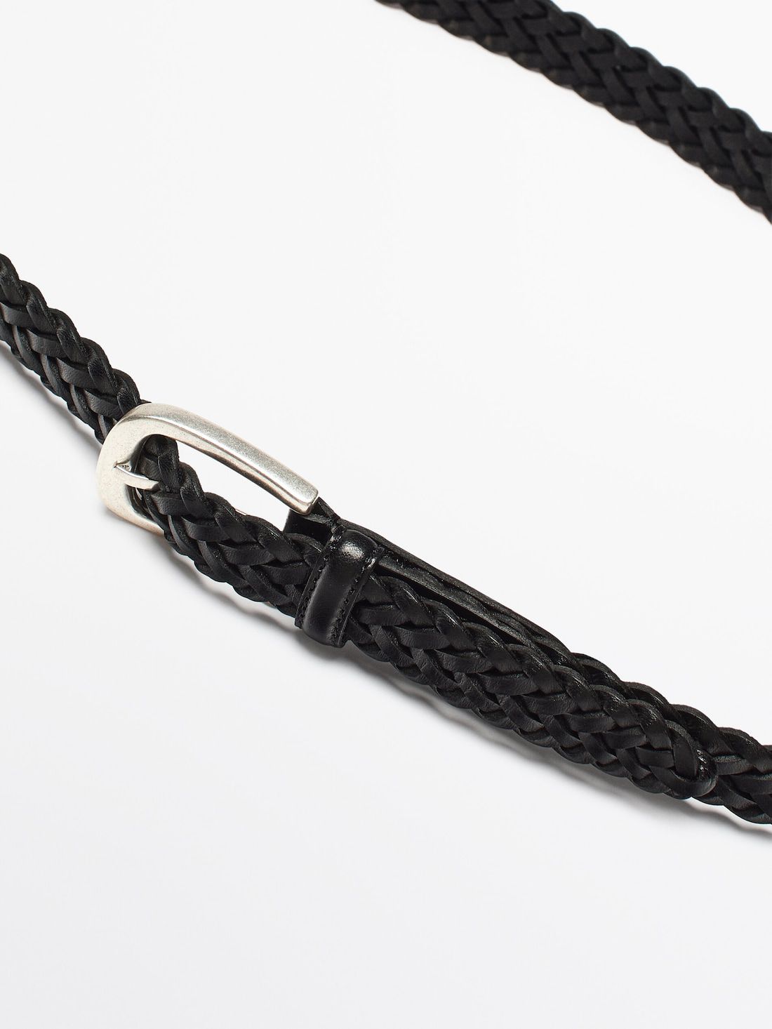 Massimo Dutti Braided Leather Men Belt Black | US-IU4518032
