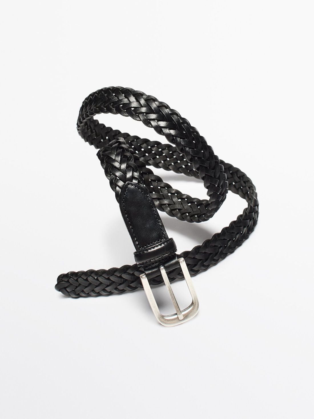 Massimo Dutti Braided Leather Men Belt Black | US-IU4518032