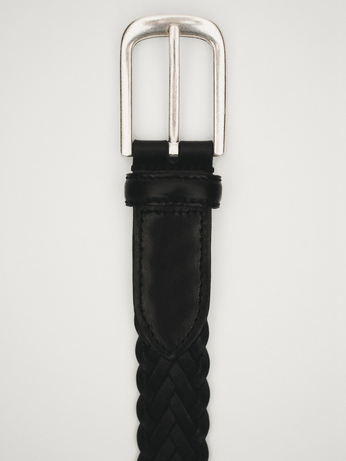 Massimo Dutti Braided Leather Men Belt Black | US-IU4518032