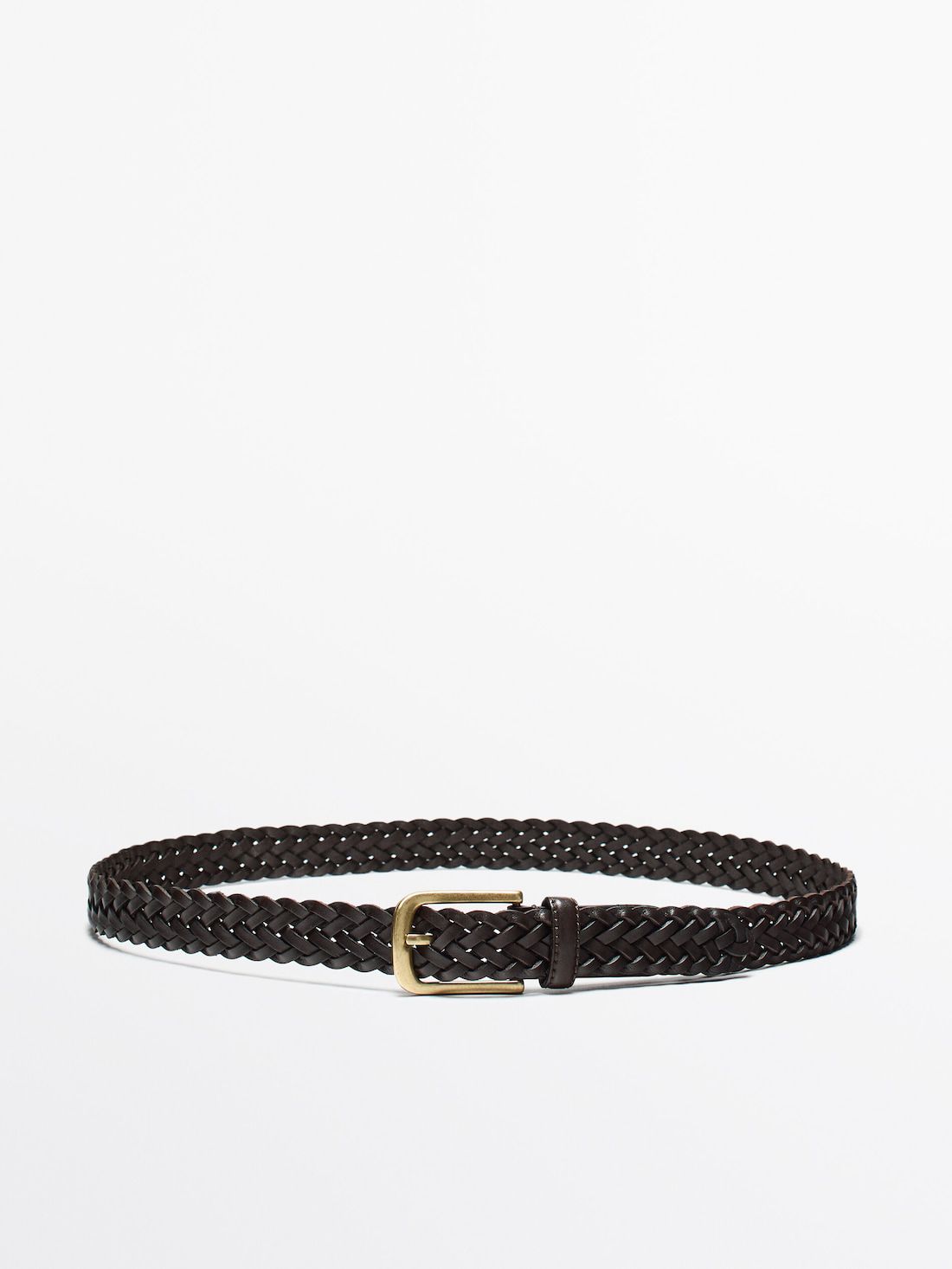 Massimo Dutti Braided Leather Men Belt Dark Brown | US-BK9428501