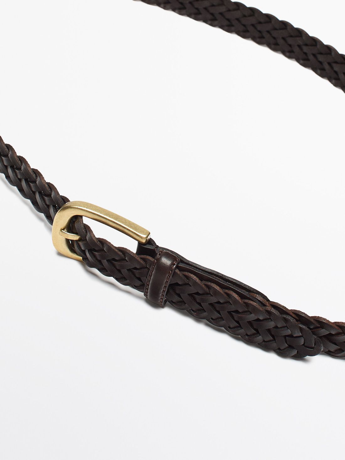 Massimo Dutti Braided Leather Men Belt Dark Brown | US-BK9428501